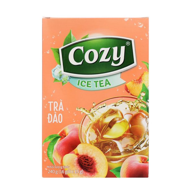 Trà Cozy Ice Tea Đào hộp 240g (16 gói x 15g) Trà Hòa Tan